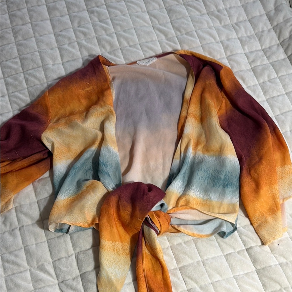 Tie-Front Multi-Color Striped Women's Sweater